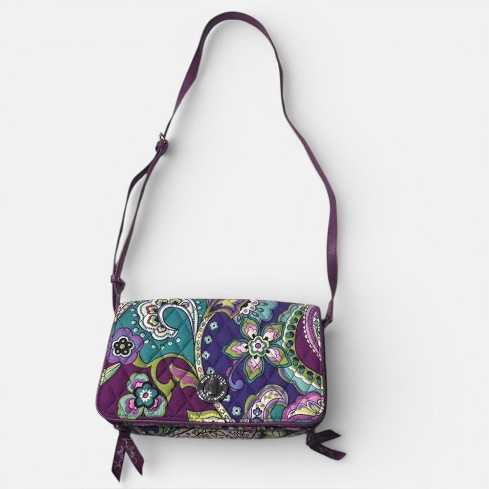 Vera Bradley Plum Crazy Paisley Turn Lock Wallet With Strap ID Window